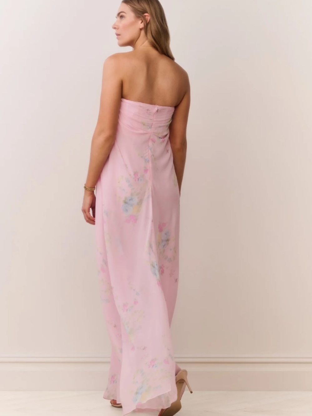 LoveShackFancy Emara Strapless Floral Chiffon Gown - Picture 4 of 4